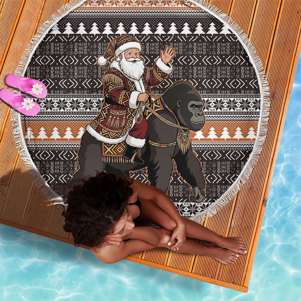 DR Congo Christmas Santa Gorilla Beach Blanket Kuba Inspired Geometric Pattern