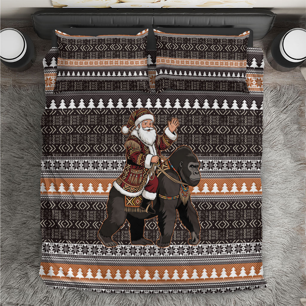 DR Congo Christmas Santa Gorilla Bedding Set Kuba Inspired Geometric Pattern