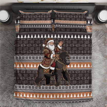 DR Congo Christmas Santa Gorilla Bedding Set Kuba Inspired Geometric Pattern
