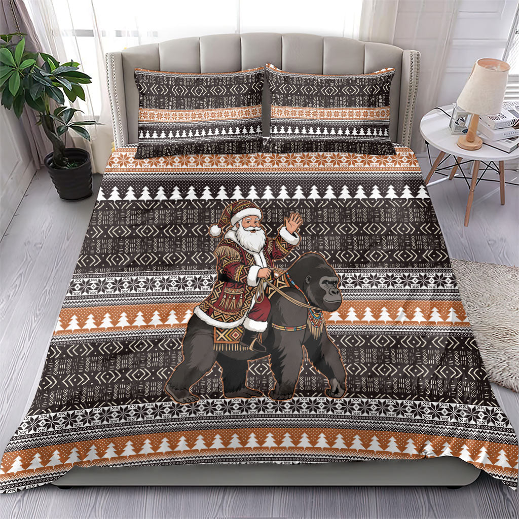 DR Congo Christmas Santa Gorilla Bedding Set Kuba Inspired Geometric Pattern