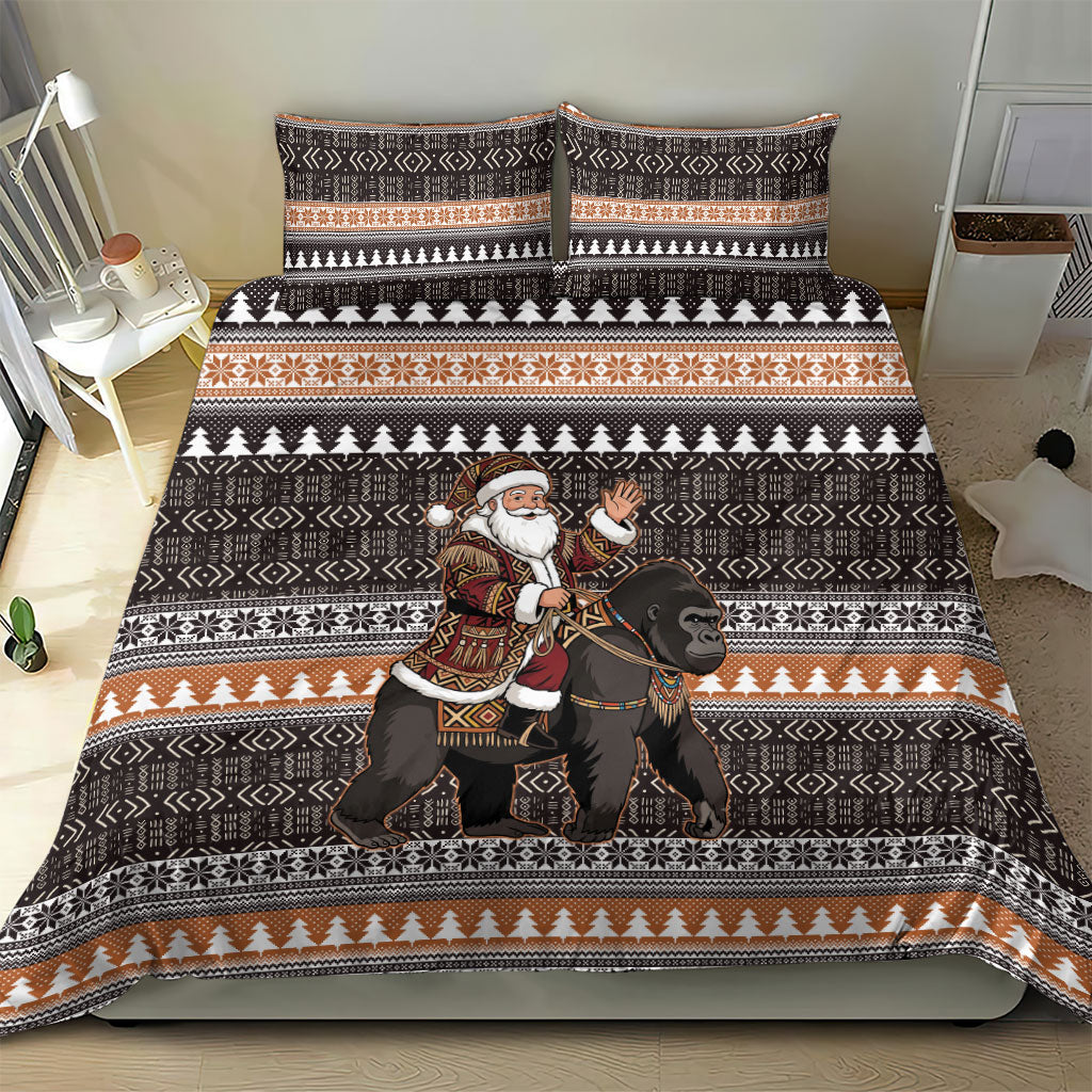 DR Congo Christmas Santa Gorilla Bedding Set Kuba Inspired Geometric Pattern