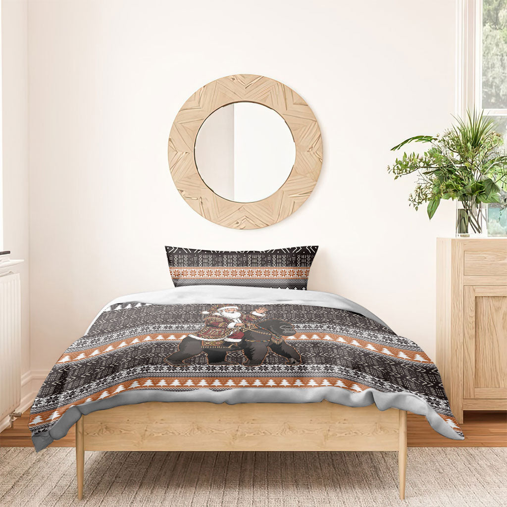DR Congo Christmas Santa Gorilla Bedding Set Kuba Inspired Geometric Pattern