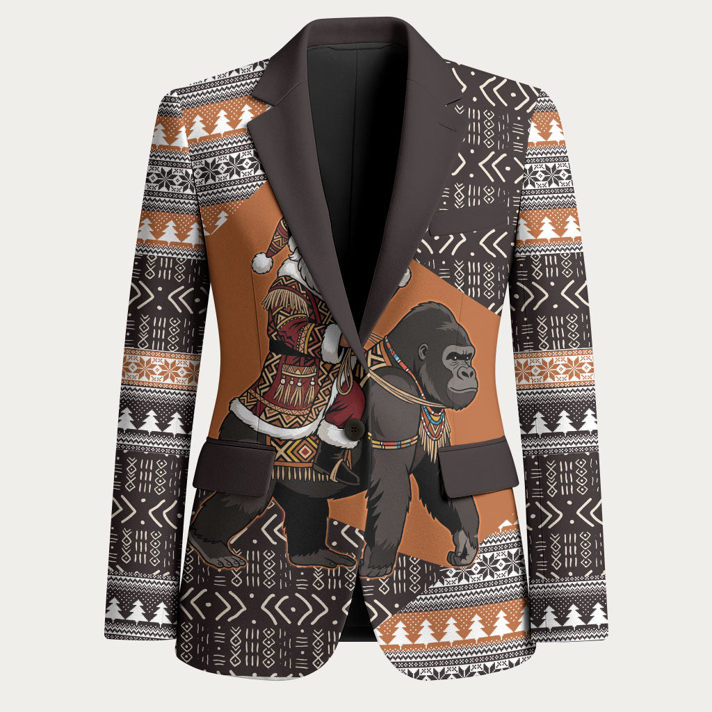 DR Congo Christmas Santa Gorilla Blazer Kuba Inspired Geometric Pattern