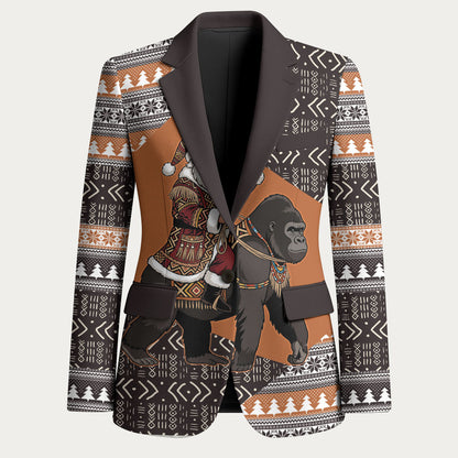 DR Congo Christmas Santa Gorilla Blazer Kuba Inspired Geometric Pattern