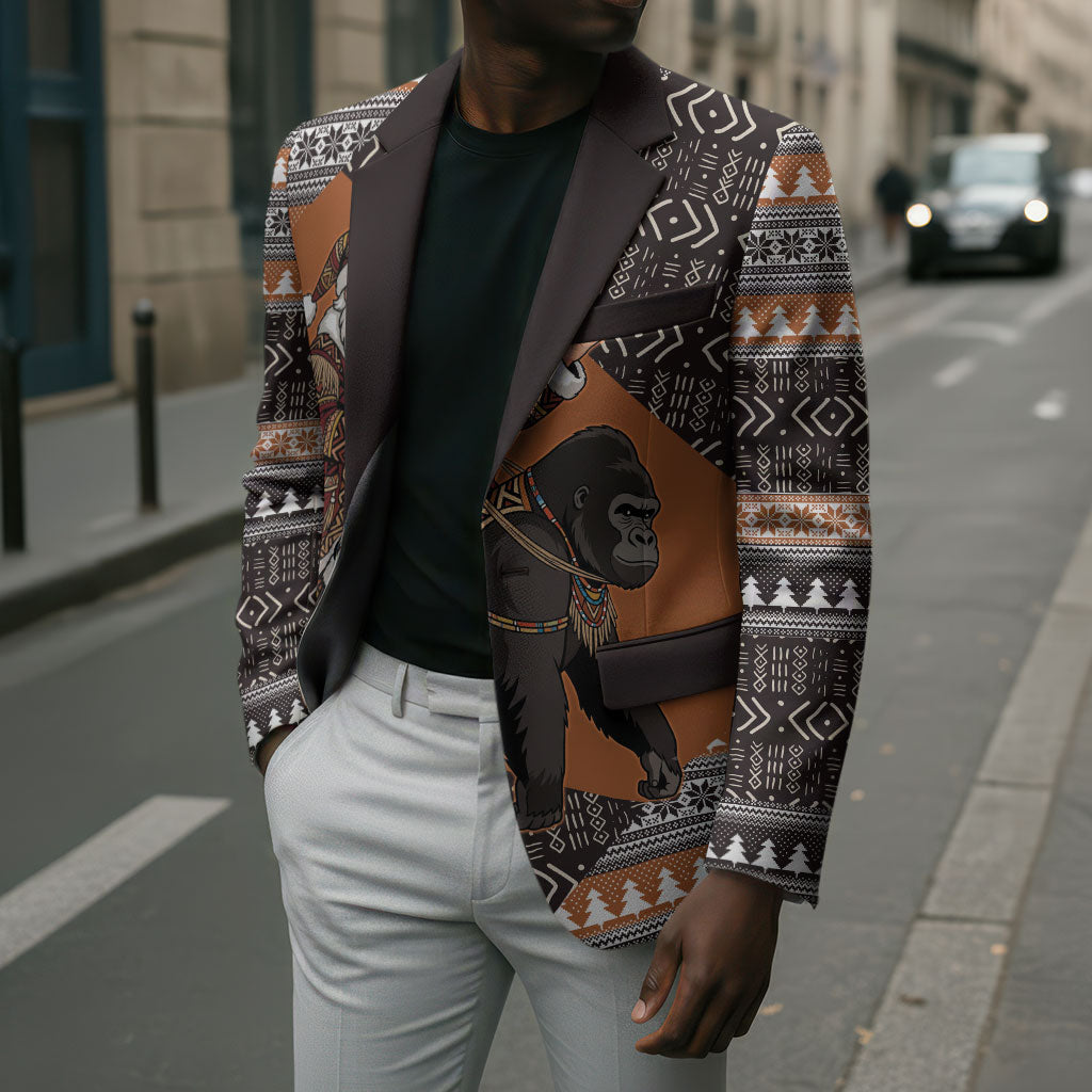 DR Congo Christmas Santa Gorilla Blazer Kuba Inspired Geometric Pattern