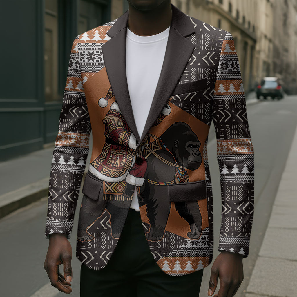 DR Congo Christmas Santa Gorilla Blazer Kuba Inspired Geometric Pattern