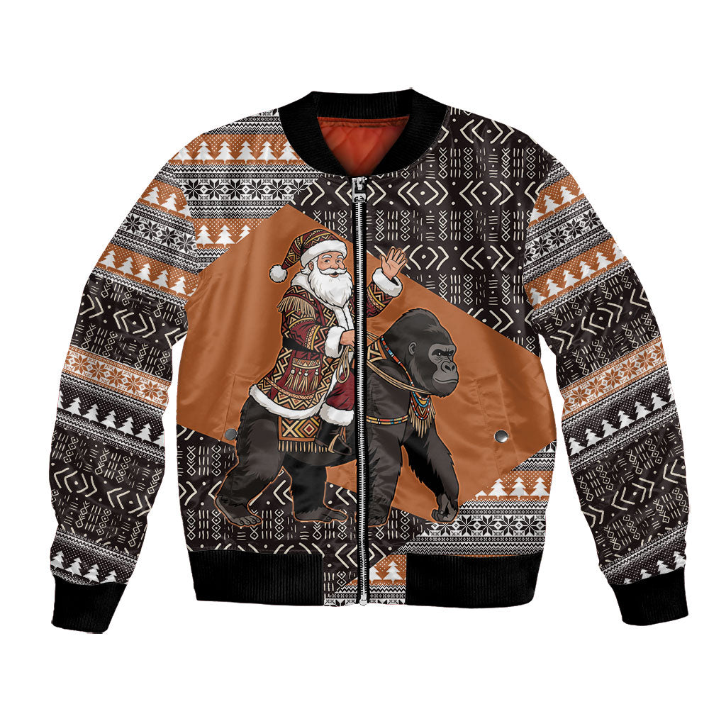 DR Congo Christmas Santa Gorilla Bomber Jacket Kuba Inspired Geometric Pattern
