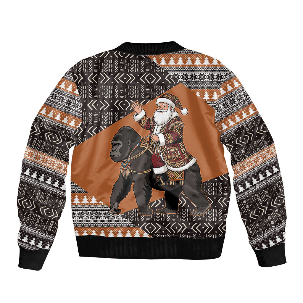 DR Congo Christmas Santa Gorilla Bomber Jacket Kuba Inspired Geometric Pattern
