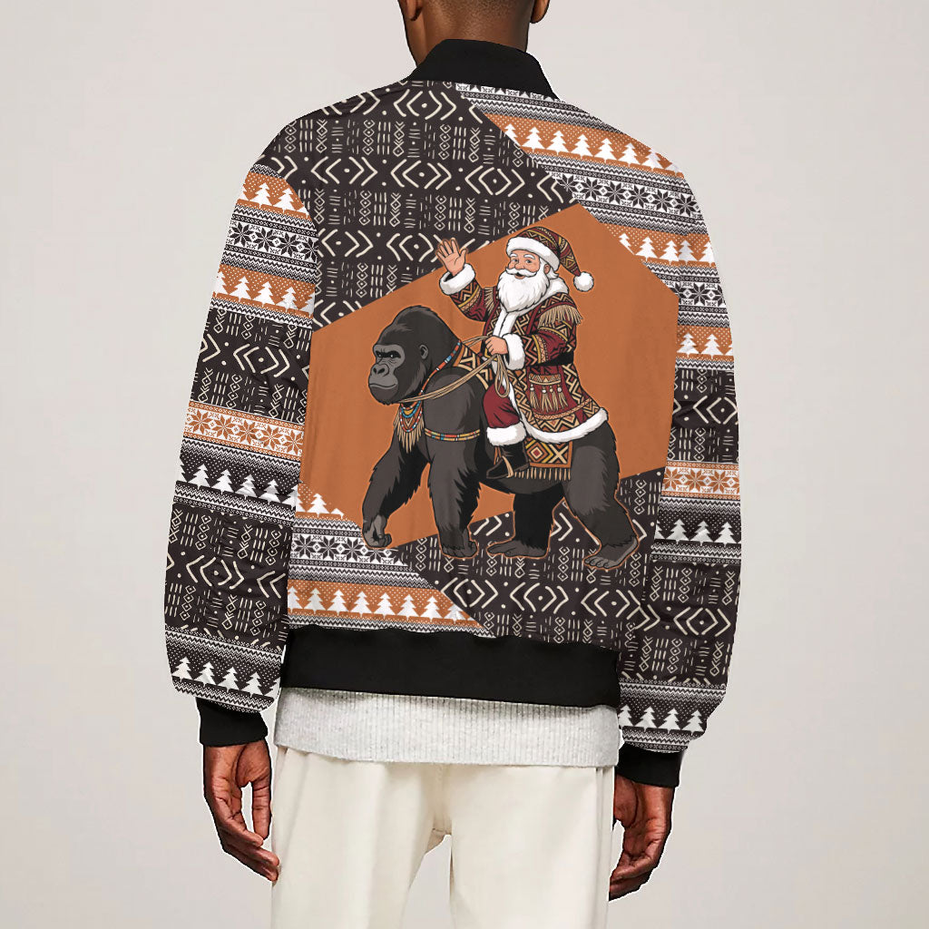 DR Congo Christmas Santa Gorilla Bomber Jacket Kuba Inspired Geometric Pattern