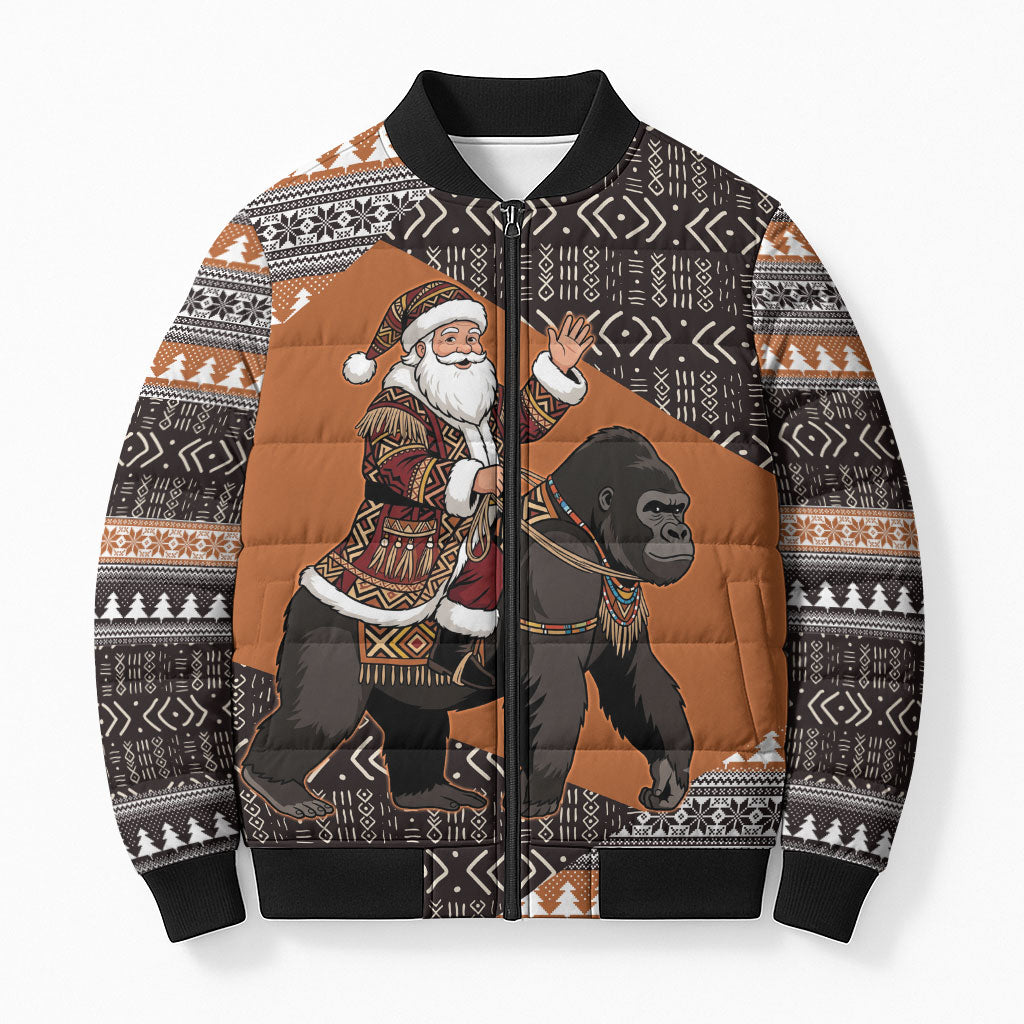 DR Congo Christmas Santa Gorilla Bomber Puffer Jacket Kuba Inspired Geometric Pattern