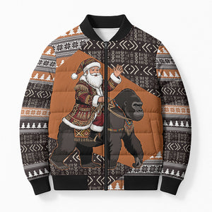 DR Congo Christmas Santa Gorilla Bomber Puffer Jacket Kuba Inspired Geometric Pattern