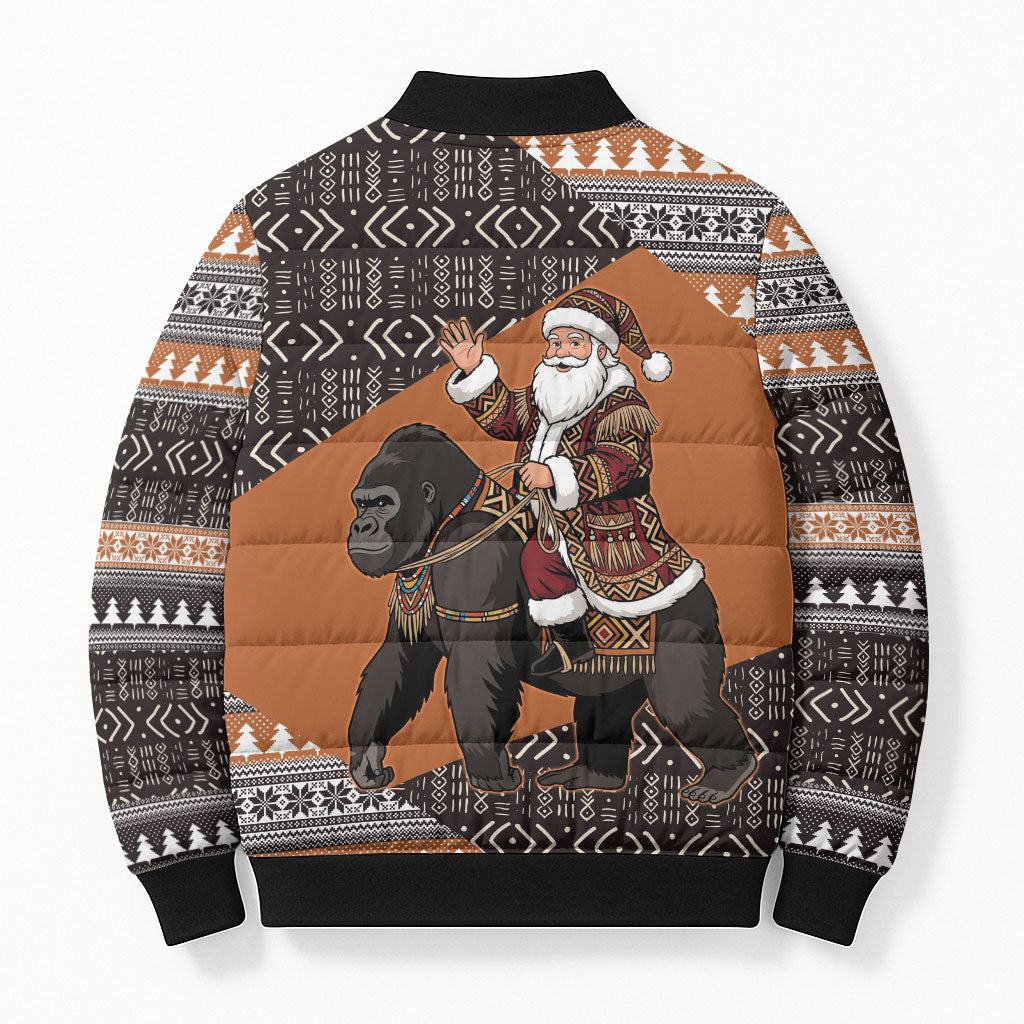DR Congo Christmas Santa Gorilla Bomber Puffer Jacket Kuba Inspired Geometric Pattern
