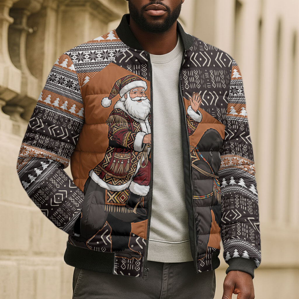 DR Congo Christmas Santa Gorilla Bomber Puffer Jacket Kuba Inspired Geometric Pattern