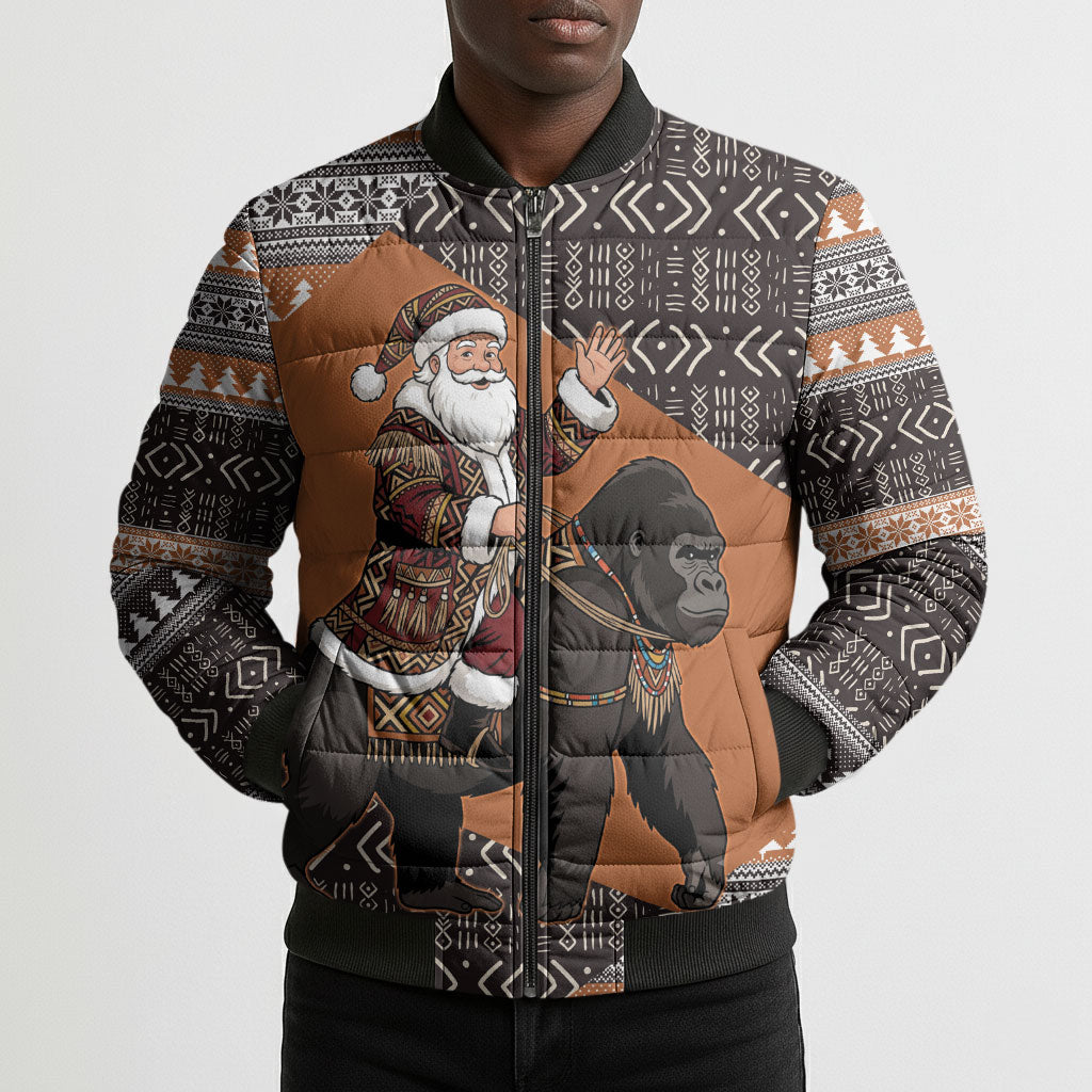 DR Congo Christmas Santa Gorilla Bomber Puffer Jacket Kuba Inspired Geometric Pattern
