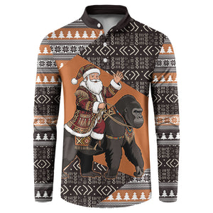 DR Congo Christmas Santa Gorilla Button Sweatshirt Kuba Inspired Geometric Pattern
