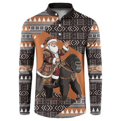 DR Congo Christmas Santa Gorilla Button Sweatshirt Kuba Inspired Geometric Pattern