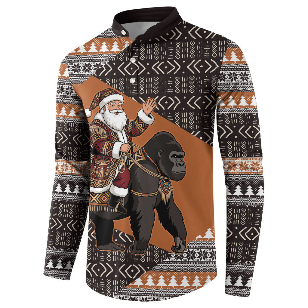 DR Congo Christmas Santa Gorilla Button Sweatshirt Kuba Inspired Geometric Pattern