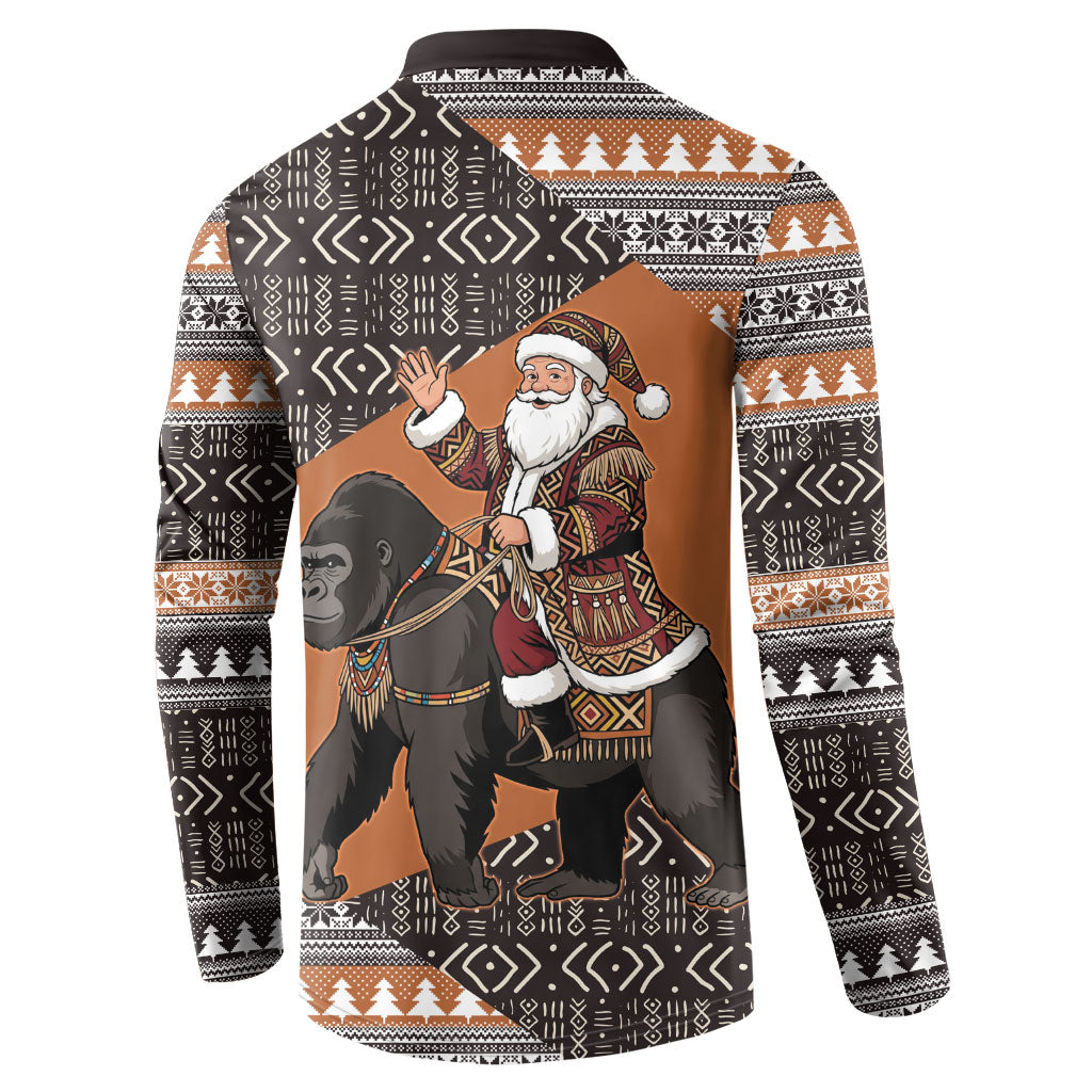 DR Congo Christmas Santa Gorilla Button Sweatshirt Kuba Inspired Geometric Pattern