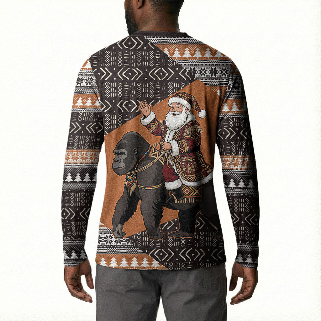 DR Congo Christmas Santa Gorilla Button Sweatshirt Kuba Inspired Geometric Pattern