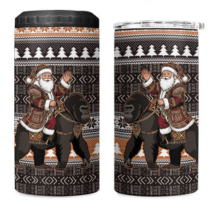 DR Congo Christmas Santa Gorilla 4 in 1 Can Cooler Tumbler Kuba Inspired Geometric Pattern