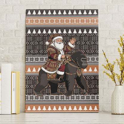 DR Congo Christmas Santa Gorilla Canvas Wall Art Kuba Inspired Geometric Pattern