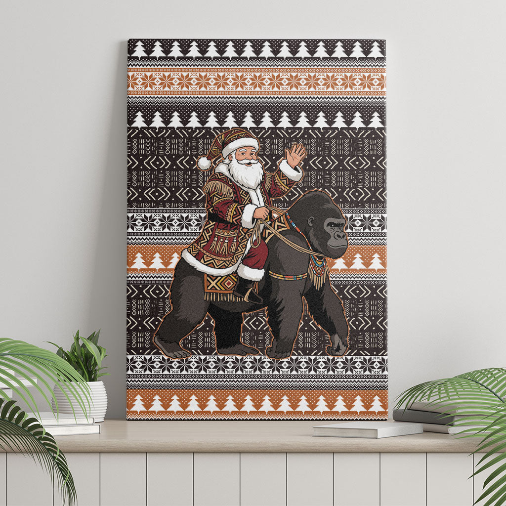 DR Congo Christmas Santa Gorilla Canvas Wall Art Kuba Inspired Geometric Pattern