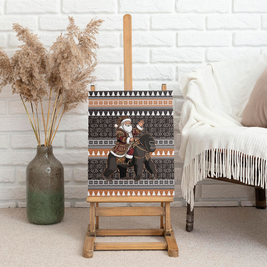 DR Congo Christmas Santa Gorilla Canvas Wall Art Kuba Inspired Geometric Pattern