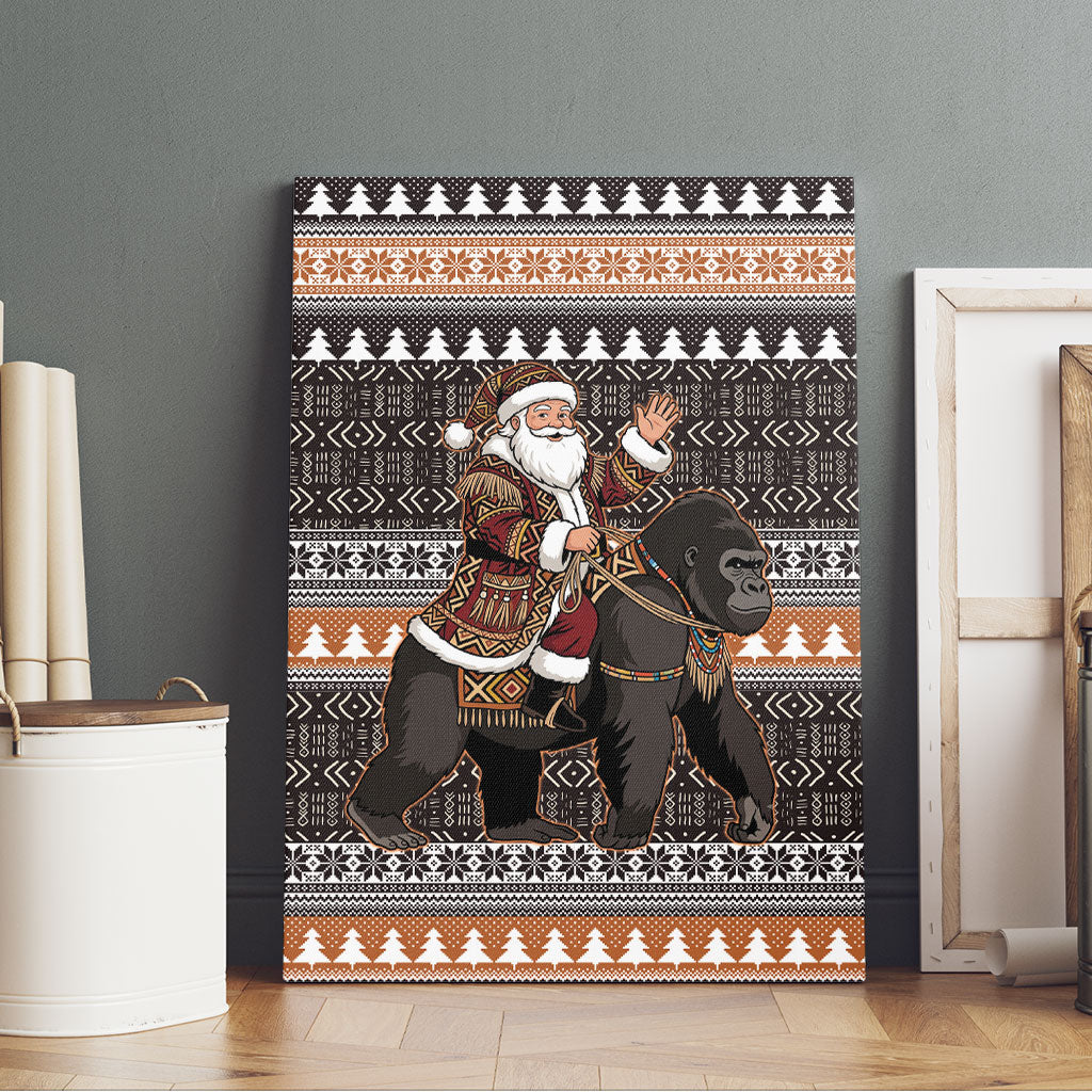 DR Congo Christmas Santa Gorilla Canvas Wall Art Kuba Inspired Geometric Pattern