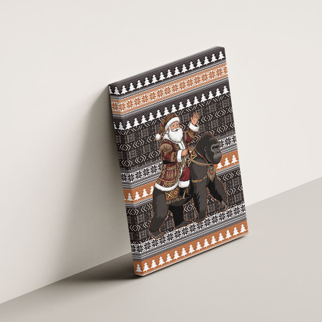 DR Congo Christmas Santa Gorilla Canvas Wall Art Kuba Inspired Geometric Pattern
