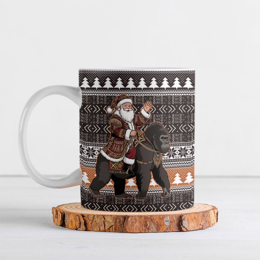 DR Congo Christmas Santa Gorilla Ceramic Mug Kuba Inspired Geometric Pattern