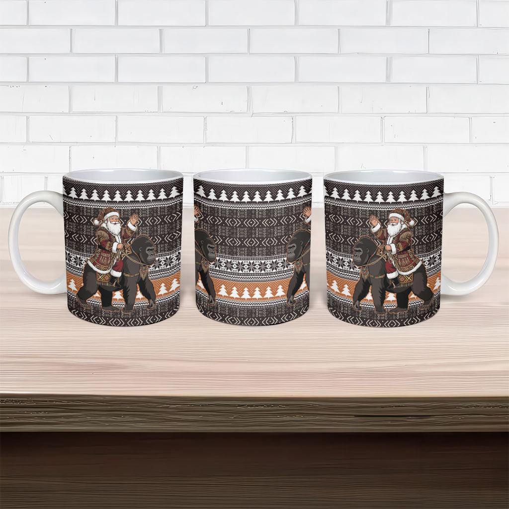 DR Congo Christmas Santa Gorilla Ceramic Mug Kuba Inspired Geometric Pattern