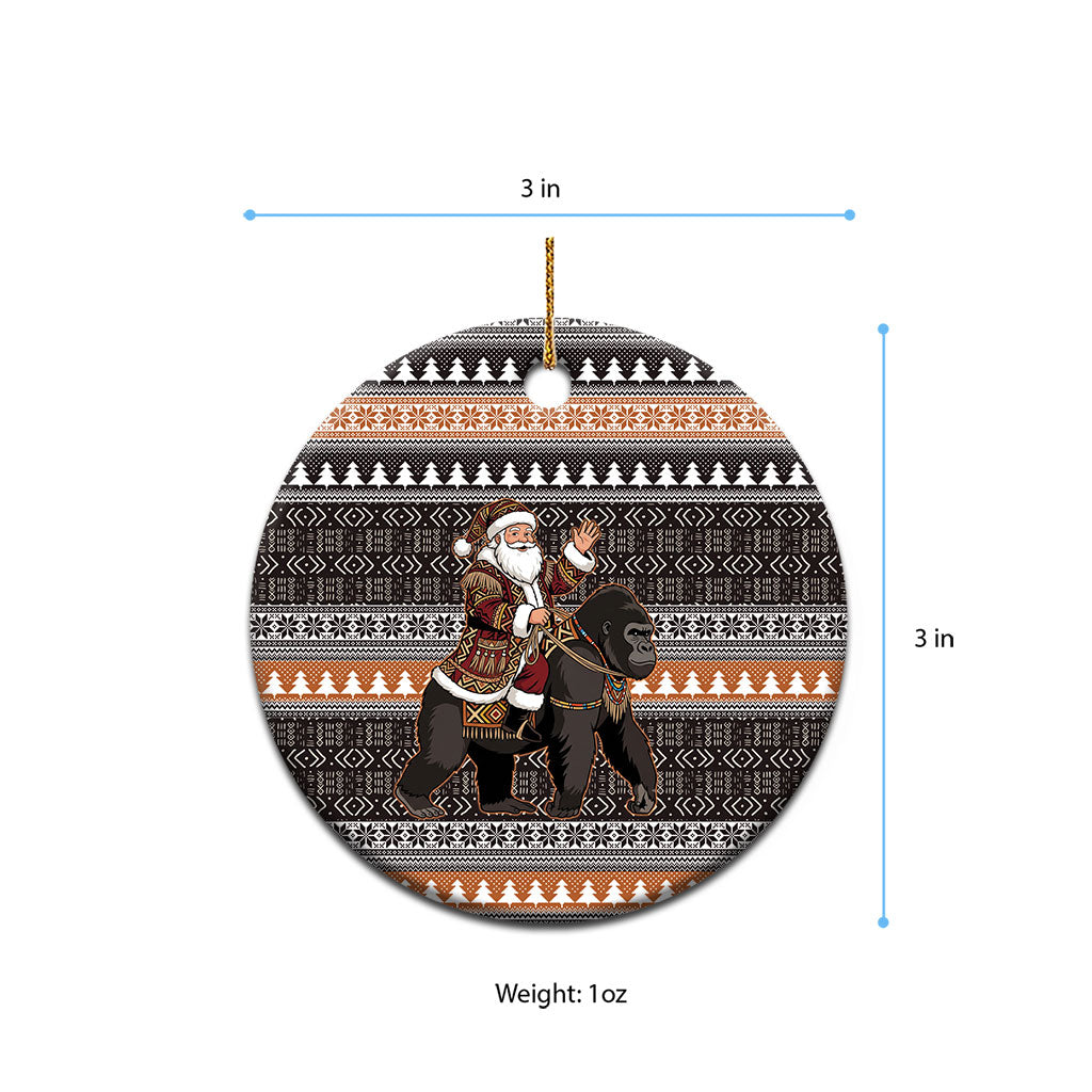 DR Congo Christmas Santa Gorilla Ceramic Ornament Kuba Inspired Geometric Pattern