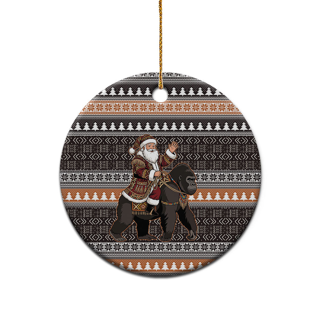 DR Congo Christmas Santa Gorilla Ceramic Ornament Kuba Inspired Geometric Pattern