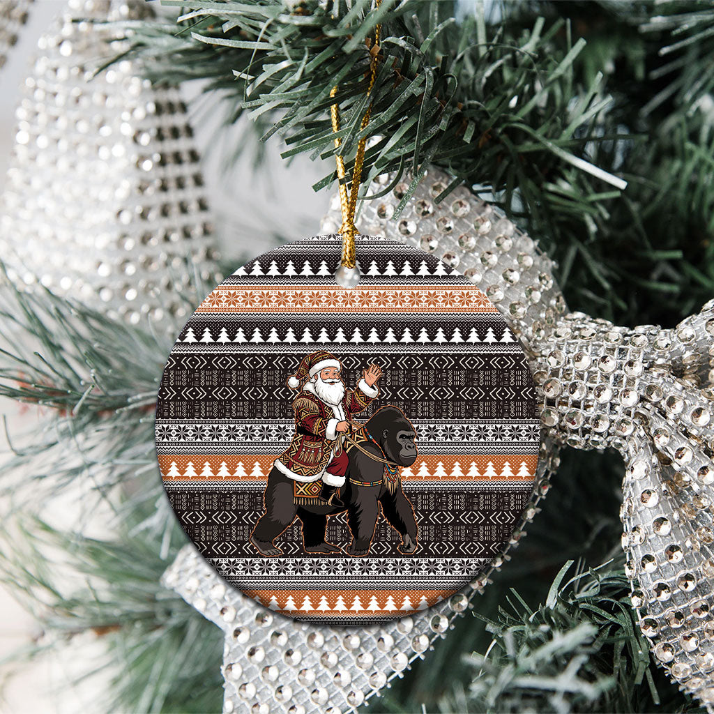 DR Congo Christmas Santa Gorilla Ceramic Ornament Kuba Inspired Geometric Pattern