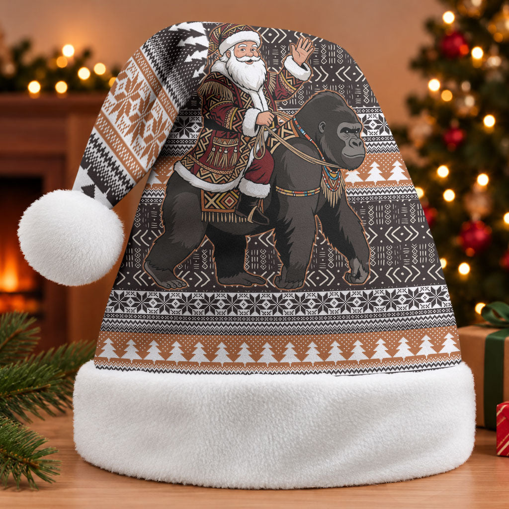 DR Congo Christmas Santa Gorilla Christmas Santa Hat Kuba Inspired Geometric Pattern