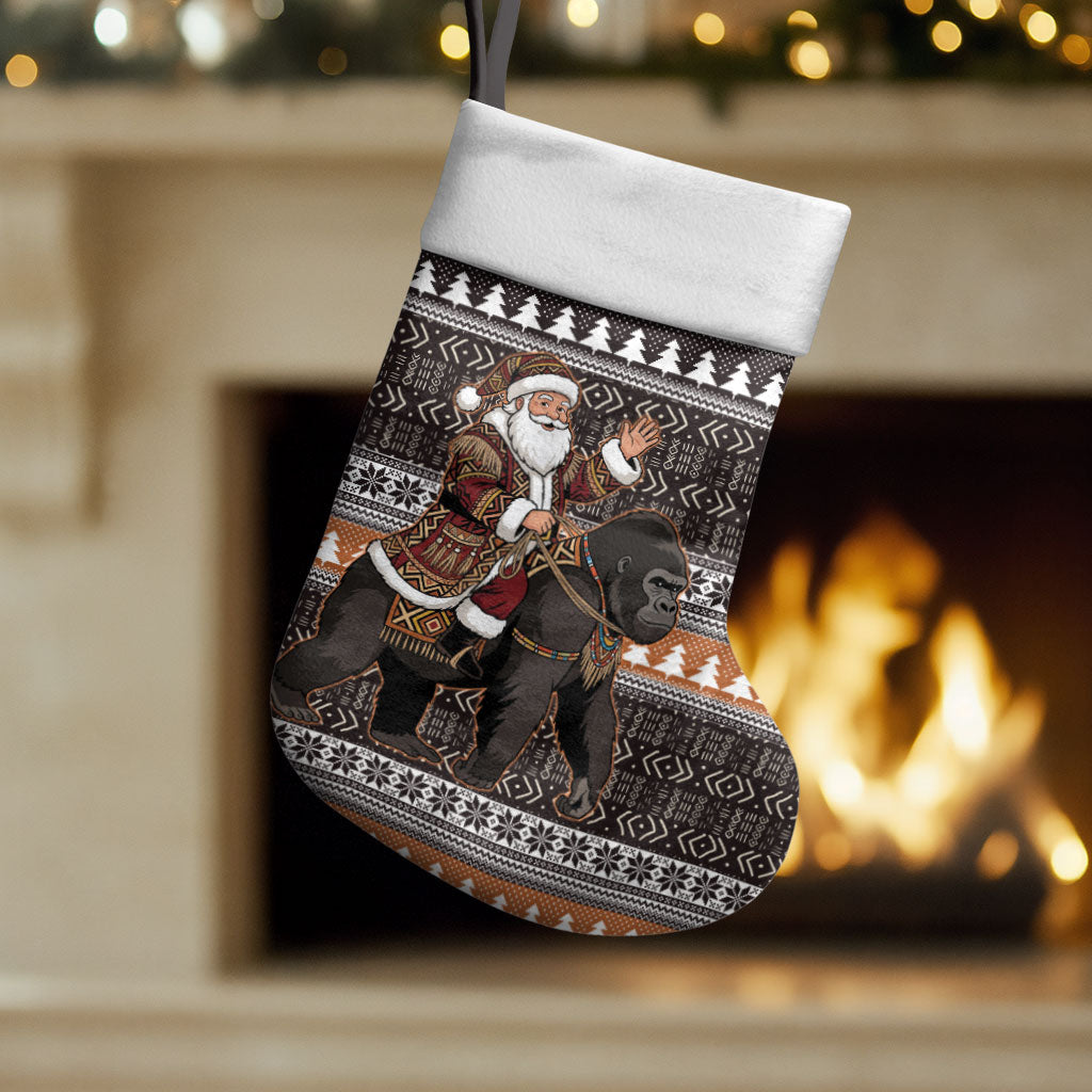 DR Congo Christmas Santa Gorilla Christmas Stocking Kuba Inspired Geometric Pattern