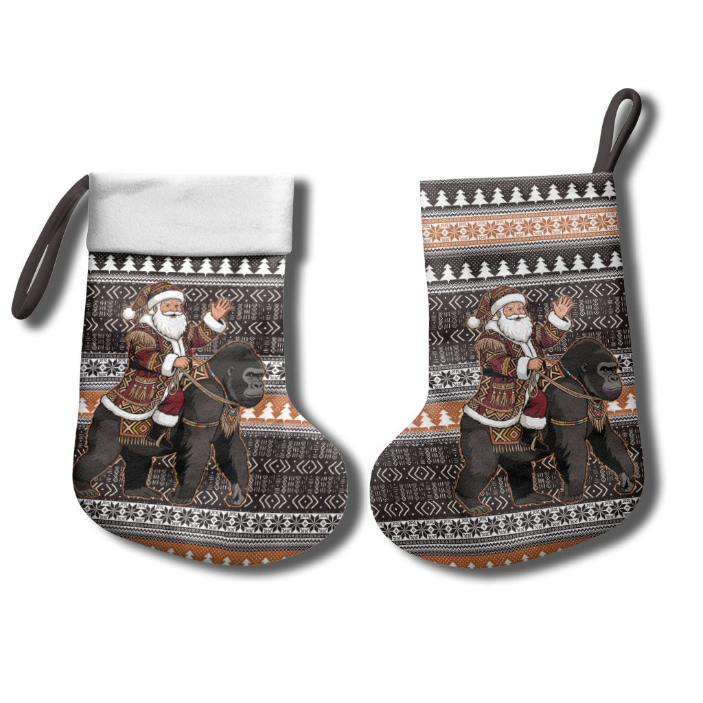 DR Congo Christmas Santa Gorilla Christmas Stocking Kuba Inspired Geometric Pattern
