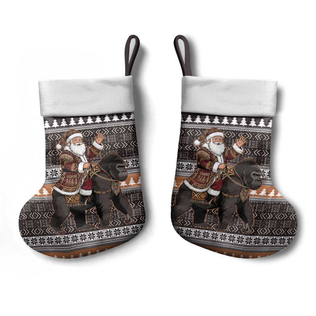 DR Congo Christmas Santa Gorilla Christmas Stocking Kuba Inspired Geometric Pattern