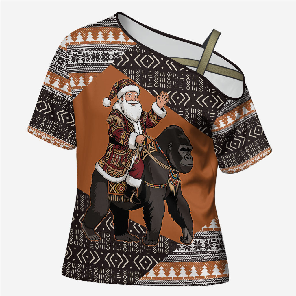 DR Congo Christmas Santa Gorilla Cross Shoulder Shirt Kuba Inspired Geometric Pattern