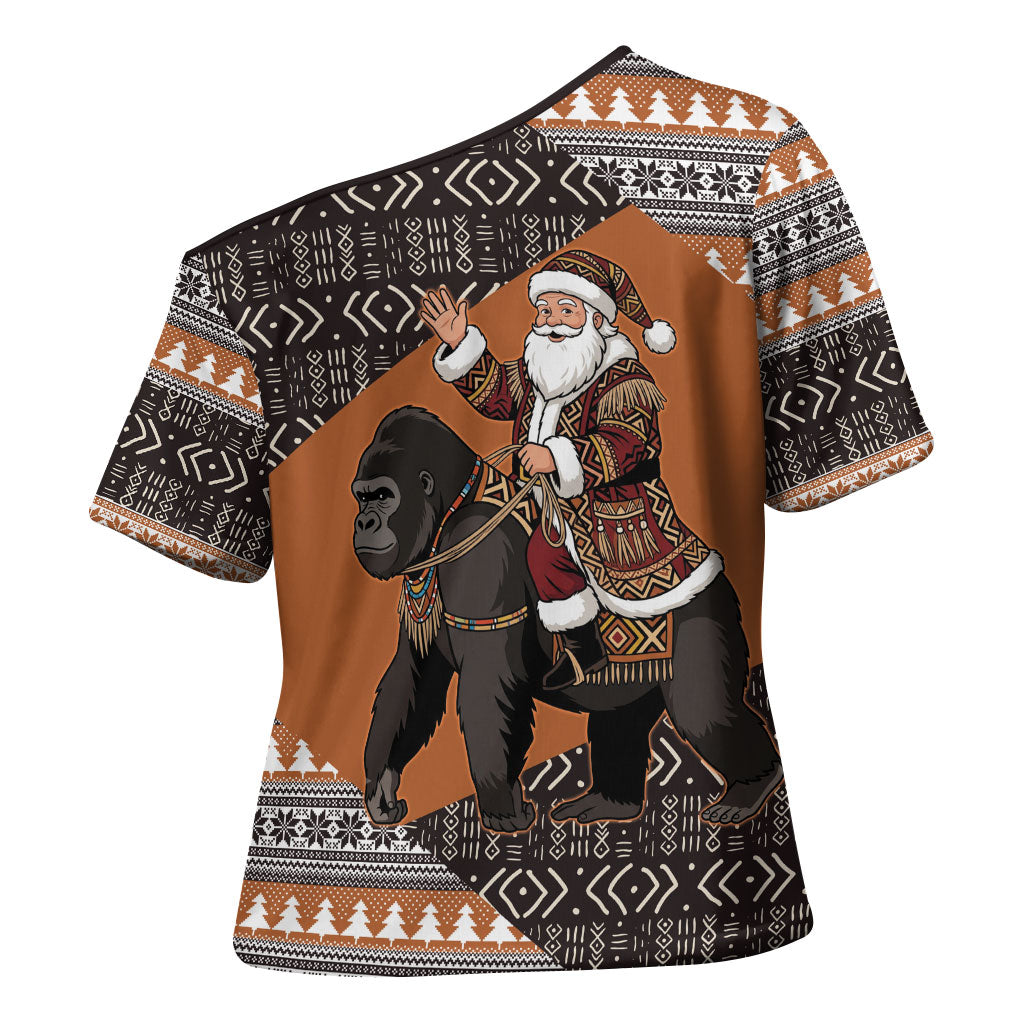 DR Congo Christmas Santa Gorilla Cross Shoulder Shirt Kuba Inspired Geometric Pattern