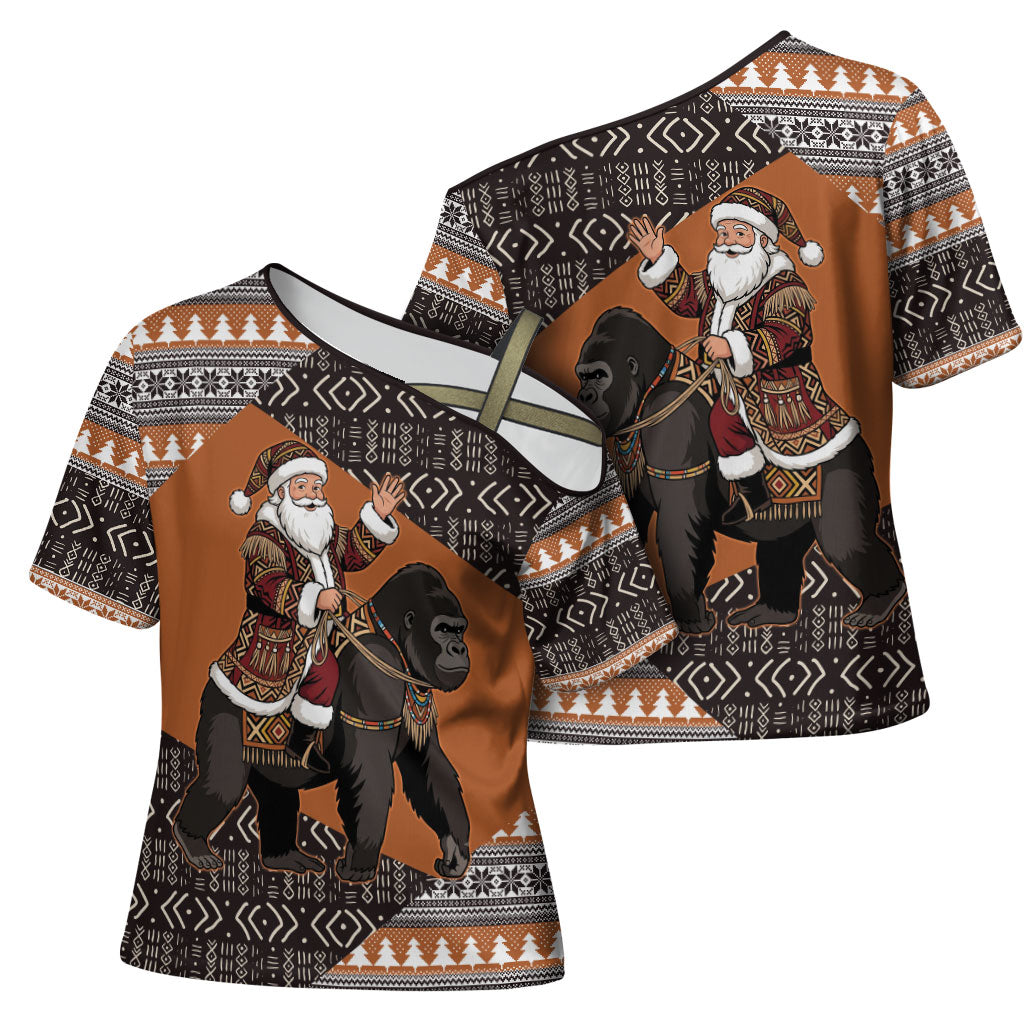 DR Congo Christmas Santa Gorilla Cross Shoulder Shirt Kuba Inspired Geometric Pattern