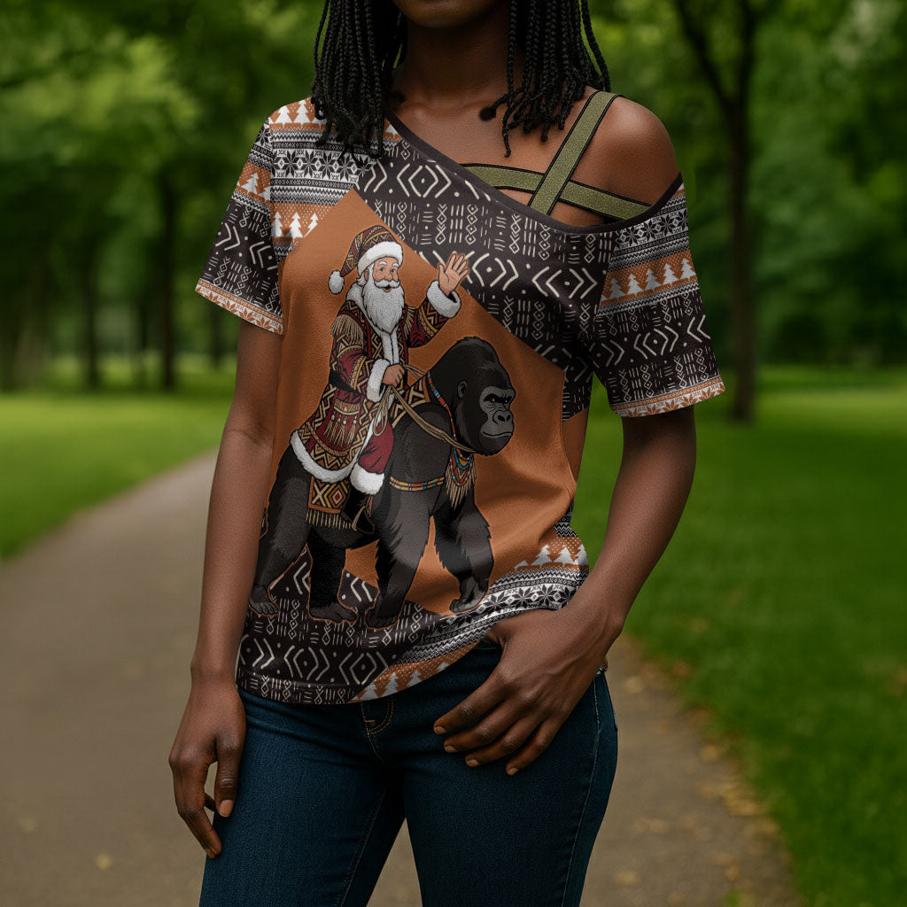 DR Congo Christmas Santa Gorilla Cross Shoulder Shirt Kuba Inspired Geometric Pattern