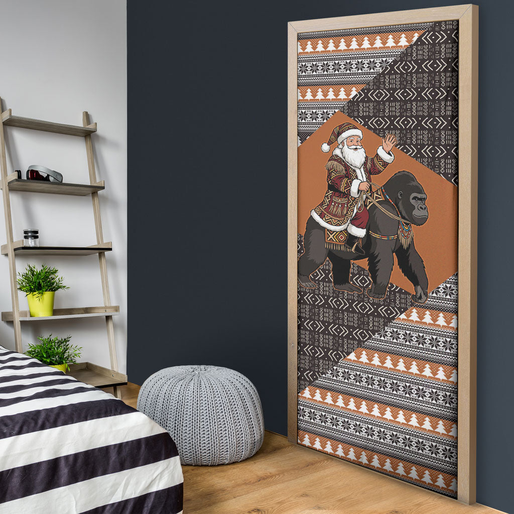 DR Congo Christmas Santa Gorilla Door Cover Kuba Inspired Geometric Pattern