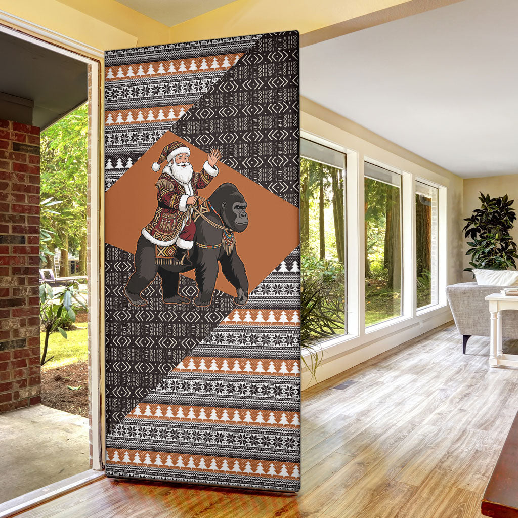 DR Congo Christmas Santa Gorilla Door Cover Kuba Inspired Geometric Pattern