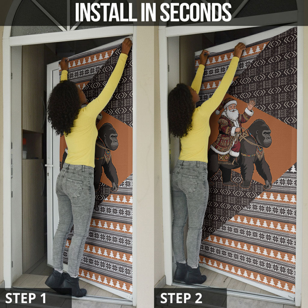 DR Congo Christmas Santa Gorilla Door Cover Kuba Inspired Geometric Pattern