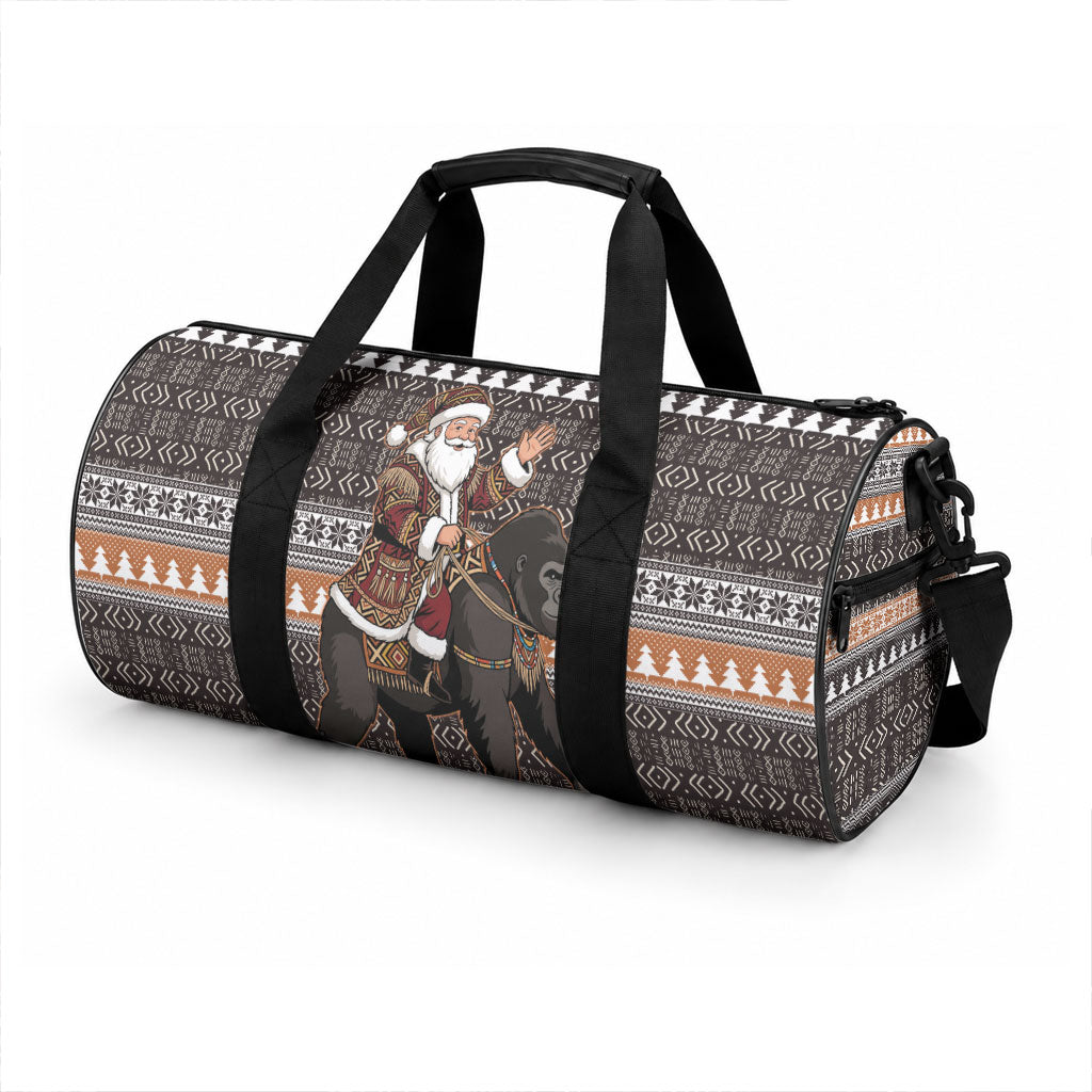 DR Congo Christmas Santa Gorilla Duffle Bag Kuba Inspired Geometric Pattern