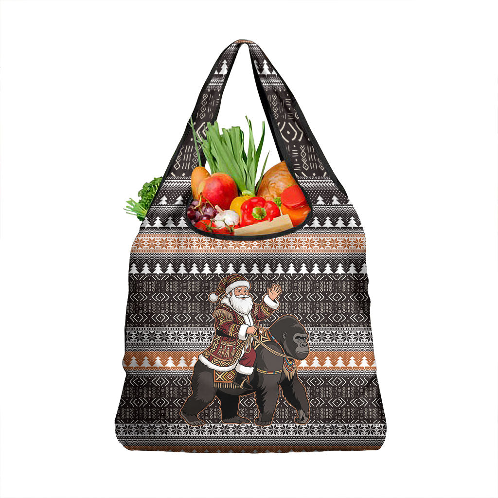 DR Congo Christmas Santa Gorilla Grocery Bag Kuba Inspired Geometric Pattern