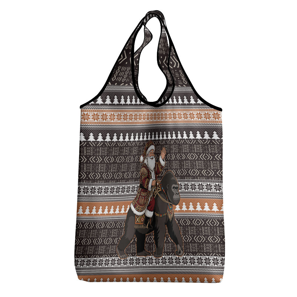 DR Congo Christmas Santa Gorilla Grocery Bag Kuba Inspired Geometric Pattern