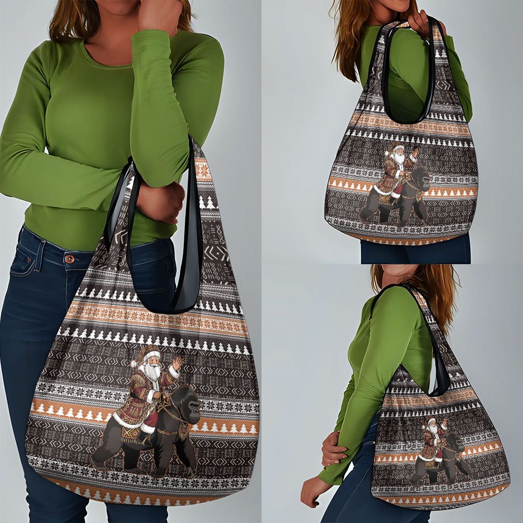 DR Congo Christmas Santa Gorilla Grocery Bag Kuba Inspired Geometric Pattern