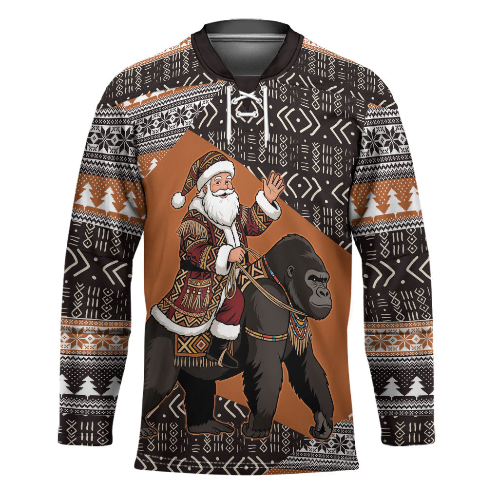 DR Congo Christmas Santa Gorilla Hockey Jersey Kuba Inspired Geometric Pattern